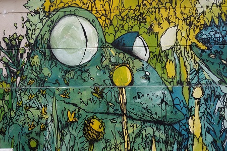 photo of the street art fresco in Paris 13 by Bault, entitled: Snail and Frog