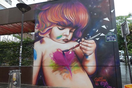 photo of the street art fresco in Paris 13 by Doudou’Style, entitled: Childlike Painting