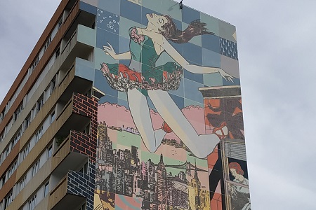 photo de la fresque de street art prise dans le 13e de Faile, intitulée : Et j ai retenu mon soufle