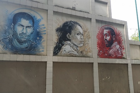 photo de la fresque de street art prise à Paris 13e de C215, intitulée : JO2024