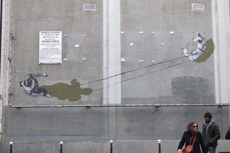 photo de la fresque de street art de Strok, intitulée Promenade du chien