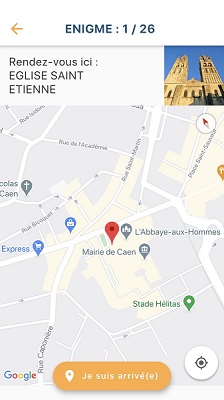 capture écran de la localisation de la ville de Caen sur l application
