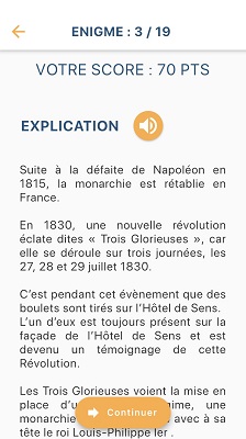 Capture écran explication sur le parcours Marais