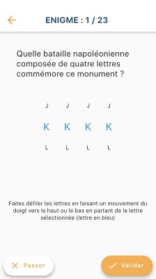 capture écran énigme du parcours Napoléon sur l application