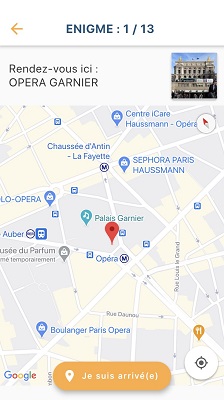 capture écran de la localisation du parcours Opéra Garnier sur l application