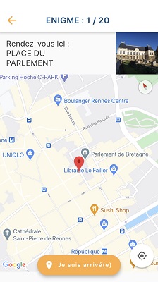 capture écran de la localisation du jeu de piste à Rennes