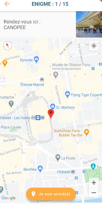 capture écran de la localisation du parcours Ventre de Paris sur l application