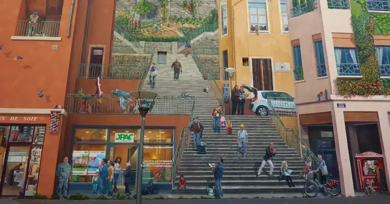 La fresque des canuts sur la Croix Rousse à Lyon